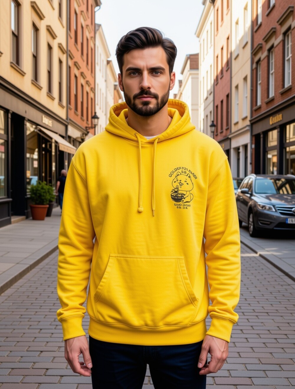 SCW Golden Fox Ramen Hooded Sweatshirt Hoodie Size M Yellow Tokyo Japan